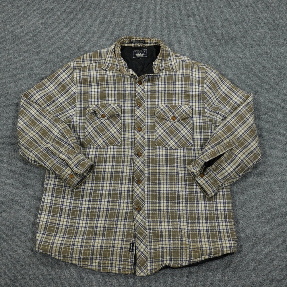 Levi Strauss &‎ Co Shirt Mens XL Tan Blue Plaid Quilted Flannel Shirt Jacket